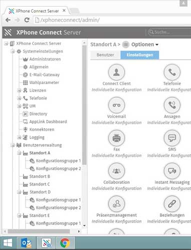 Administrationsoberfläche des XPhone Connect Server